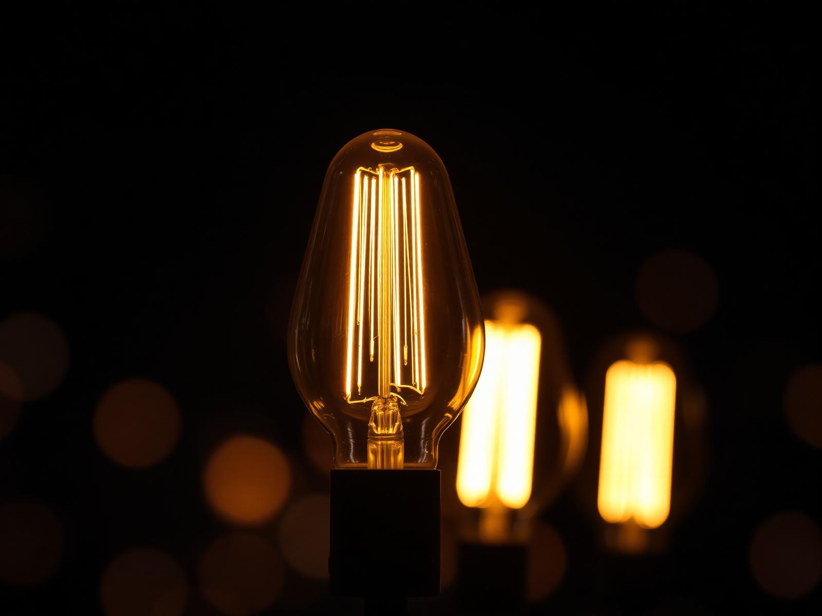 Warm Edison filament bulbs glowing